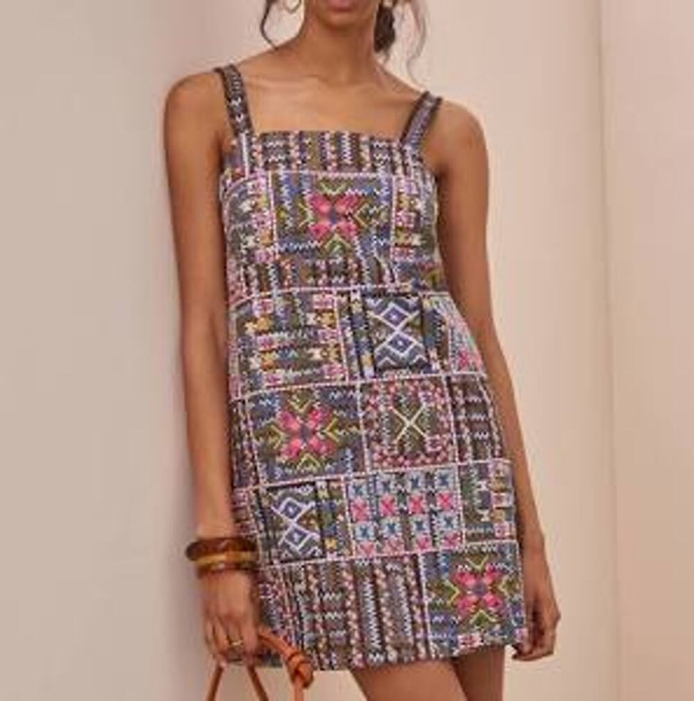 Anthropologie Embroidered Shift Dress Boho Sleeveless Geometric US 12